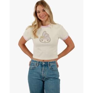 Sanrio My Melody Rhinestone Baby Girl Crop Ringer T-Shirt Large NWT